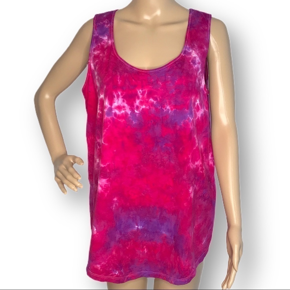 Hand tie dyed galaxy tank top sleeveless pink purple night sky funky boho 1X